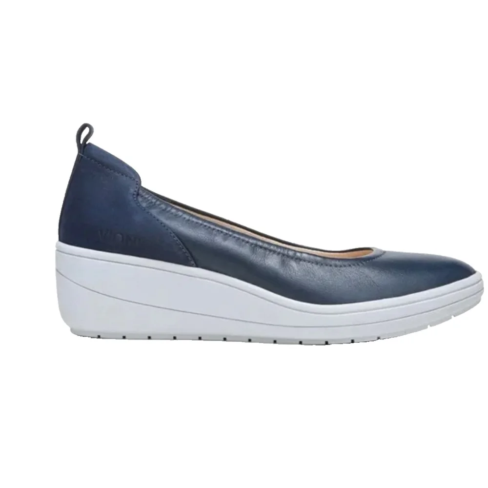 Vionic Jacey Wedge Slip-Ons Blue Navy leather Shoes Size 6.5